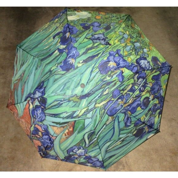 Irises Flowers by Vincent Van Gogh Compact Travel Umbrella Black Blue Free Ship - Picture 7 of 8